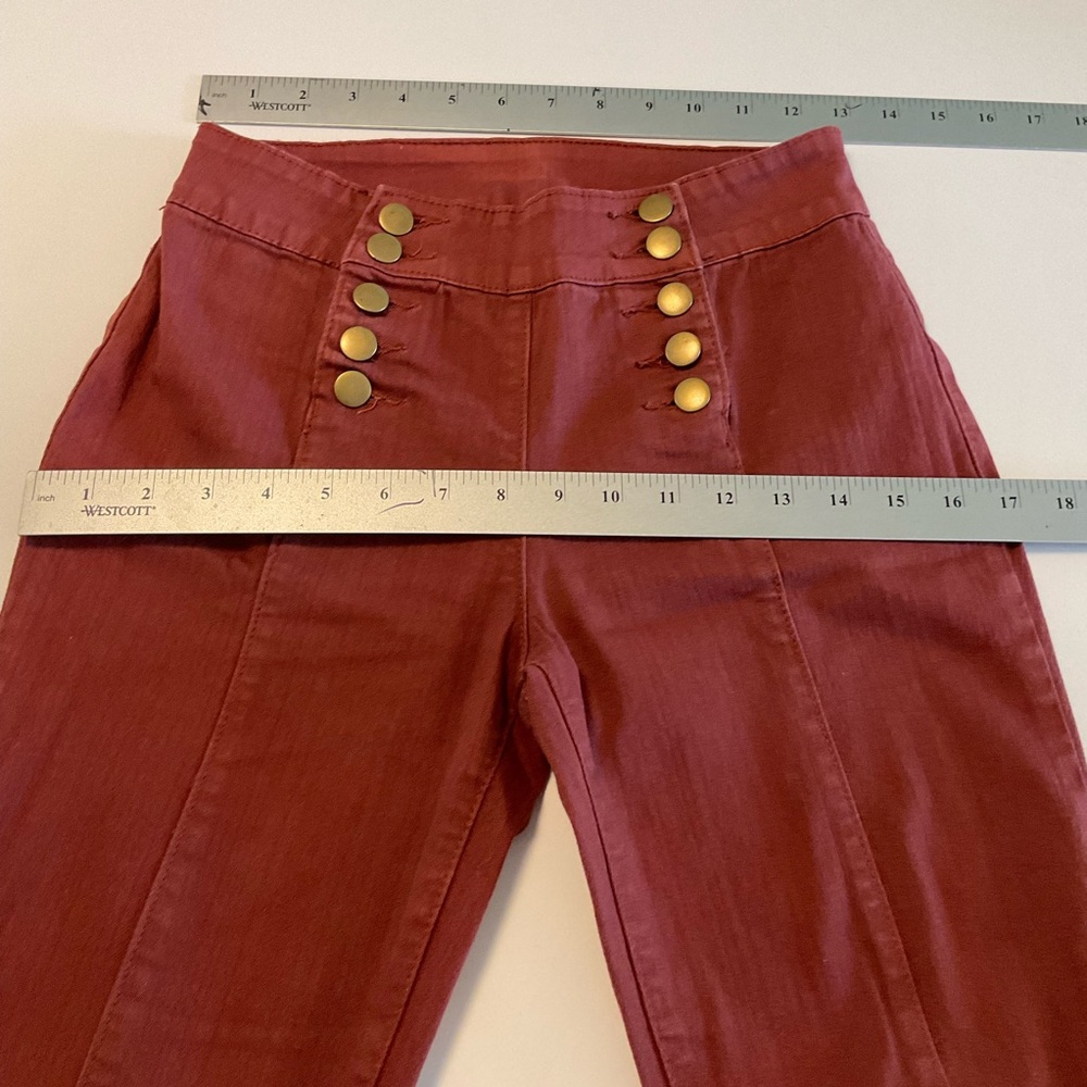 Forever 21 Highwaist Flare Leg Maroon Jeans Double Button Front Faded Spot Sz 26 - Picture 12 of 14